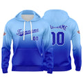 Sudadera con capucha personalizada con degradado para hombre-mujer-niña o niño Estampa tu logotipo-nombre o número en azul claro y azul real