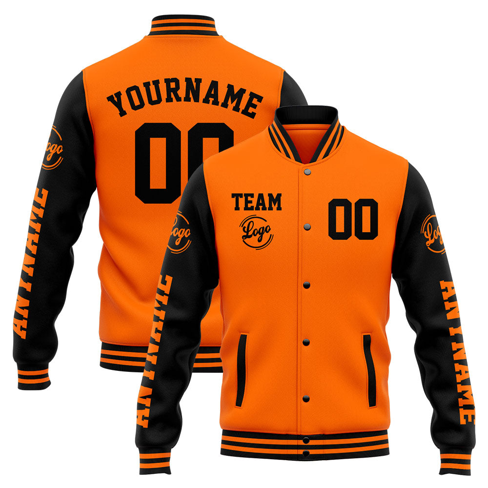 Chaqueta universitaria personalizada estilo Letterman para hombres-mujeres y jóvenes-color naranja y negro