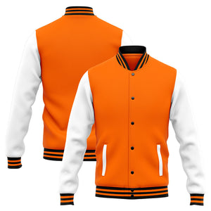 Chaqueta universitaria personalizada estilo Letterman para hombres-mujeres y jóvenes-color naranja y blanco