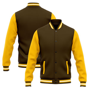 Chaqueta universitaria personalizada estilo Letterman para hombres-mujeres y jóvenes-color marrón y amarillo