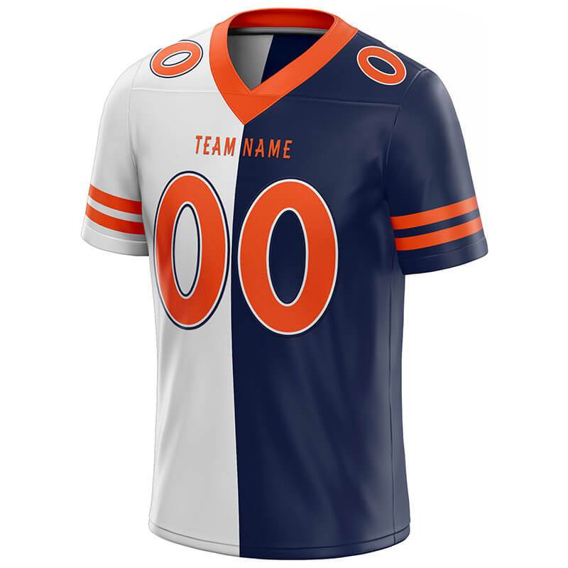 custom authentic split fashion football jersey navy-white-orange mesh