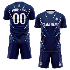 Conjunto personalizado de camiseta de uniforme azul oscuro para niños y adultos