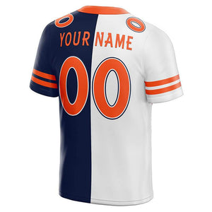 custom authentic split fashion football jersey navy-white-orange mesh
