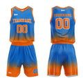 Uniforme de baloncesto personalizado azul y naranja con tu logotipo-nombre y número impresos