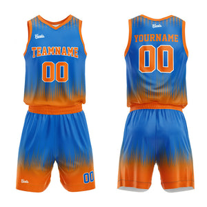 Uniforme de baloncesto personalizado azul y naranja con tu logotipo-nombre y número impresos