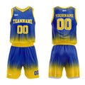 Uniforme de baloncesto personalizado color amarillo real con su logotipo-nombre y número impresos