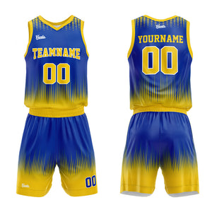 Uniforme de baloncesto personalizado color amarillo real con su logotipo-nombre y número impresos