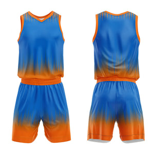 Uniforme de baloncesto personalizado azul y naranja con tu logotipo-nombre y número impresos