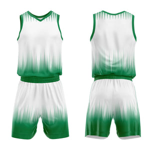 Uniforme de baloncesto personalizado blanco y verde con tu logotipo-nombre y número impresos