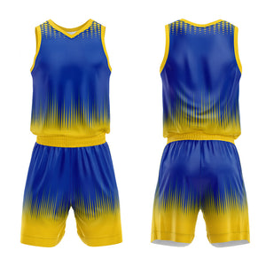 Uniforme de baloncesto personalizado color amarillo real con su logotipo-nombre y número impresos