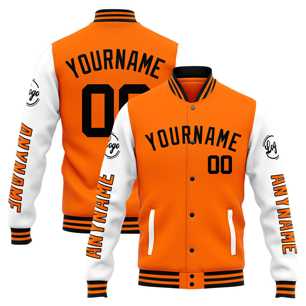 Chaqueta universitaria personalizada estilo Letterman para hombres-mujeres y jóvenes-color naranja y blanco