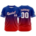 Dise?o personalizado de camiseta de béisbol con estampado completo en rojo y azul