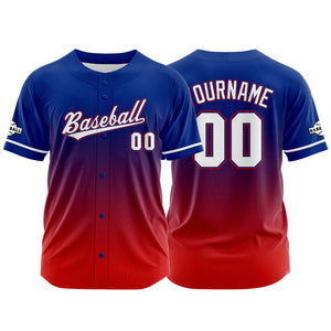 Dise?o personalizado de camiseta de béisbol con estampado completo en rojo y azul