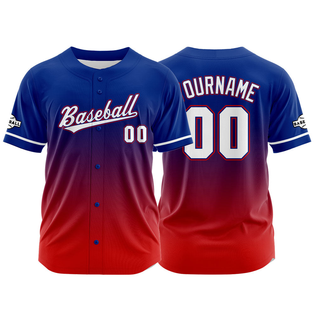 Dise?o personalizado de camiseta de béisbol con estampado completo en rojo y azul