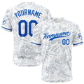 Camiseta de béisbol con dise?o personalizado estampado completo color blanco y azul