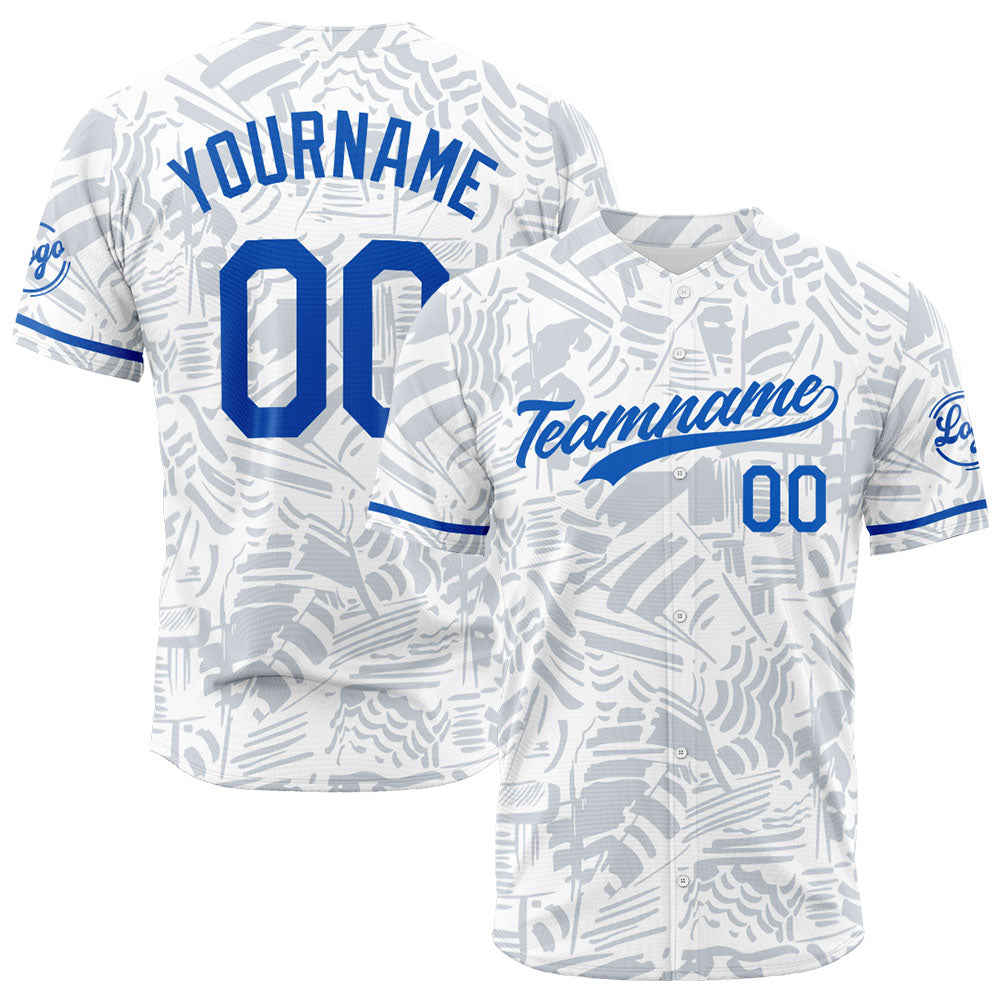 Camiseta de béisbol con dise?o personalizado estampado completo color blanco y azul
