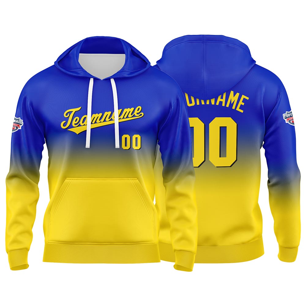 Sudadera con capucha personalizada con degradado para hombre-mujer-niña o niño Estampa tu logotipo-nombre o número en color amarillo real