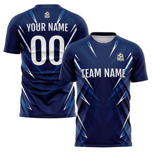 Conjunto personalizado de camiseta de uniforme azul oscuro para niños y adultos