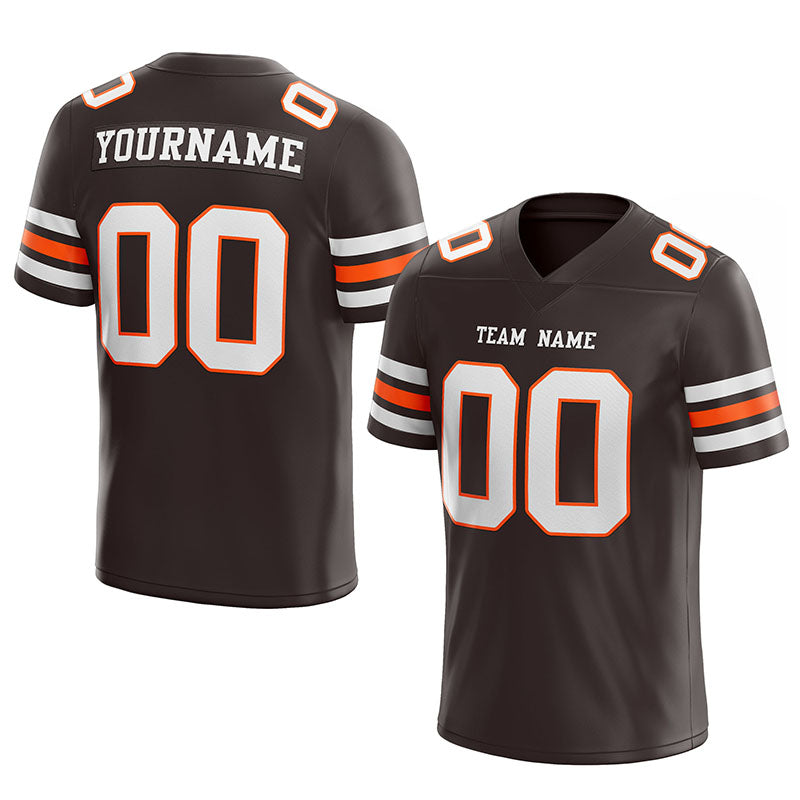 customized authentic football jersey brown white-orange mesh