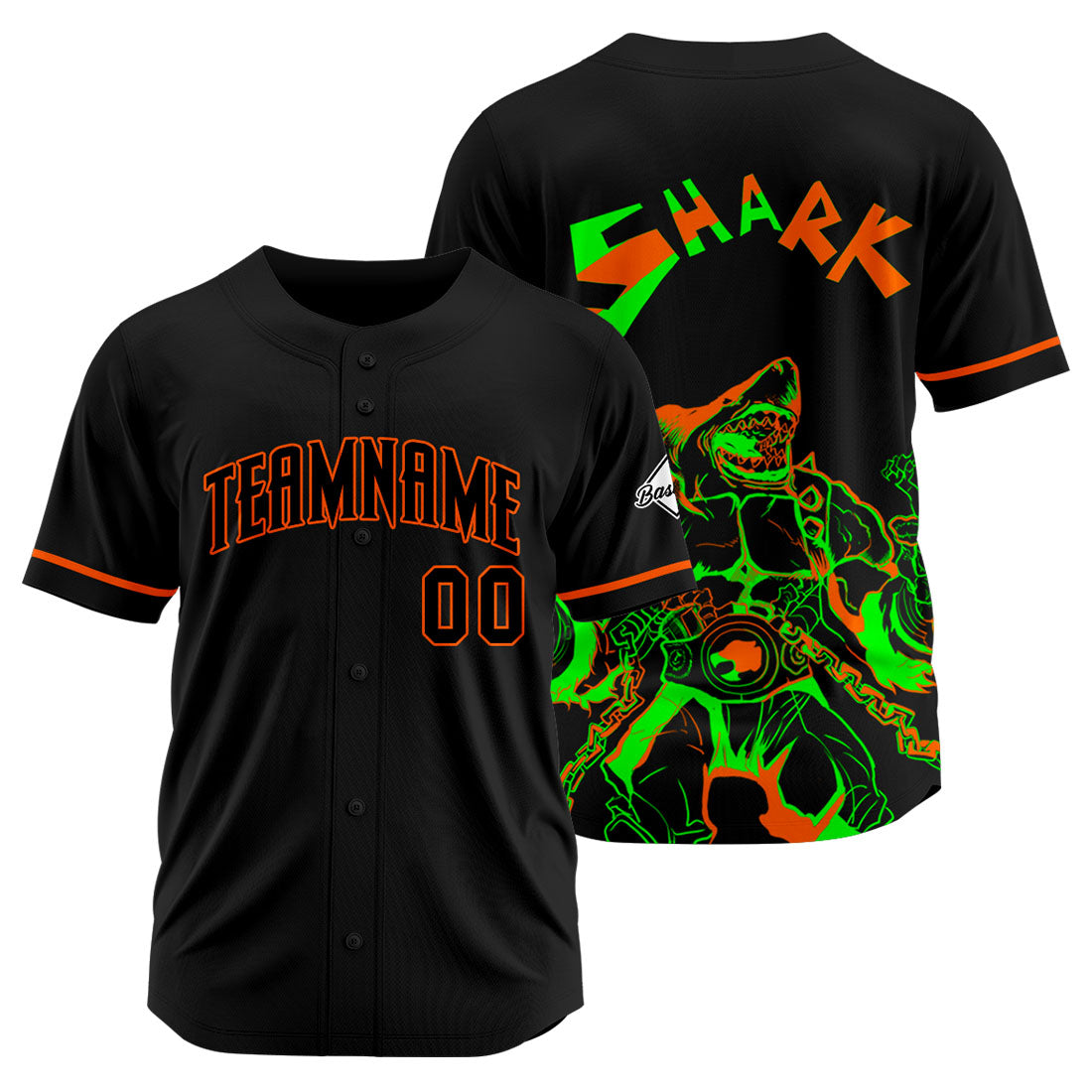 Uniformes de béisbol personalizados Shark-Black&Naranja de alta calidad para adultos y niños & optimizados para el rendimiento