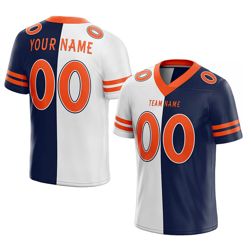 custom authentic split fashion football jersey orange-white-navy mesh