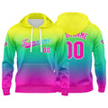 Sudadera con capucha personalizada con degradado para hombre-mujer-niña o niño Estampa tu logotipo-nombre o número en amarillo y verde