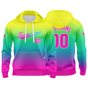 Sudadera con capucha personalizada con degradado para hombre-mujer-niña o niño Estampa tu logotipo-nombre o número en amarillo y verde