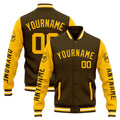 Chaqueta universitaria personalizada estilo Letterman para hombres-mujeres y jóvenes-color marrón y amarillo