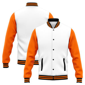Chaqueta universitaria personalizada estilo Letterman para hombres-mujeres y jóvenes-color naranja y blanco