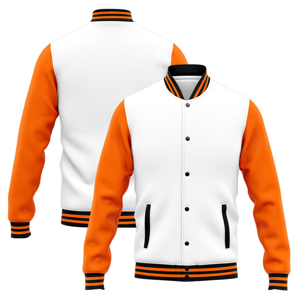 Chaqueta universitaria personalizada estilo Letterman para hombres-mujeres y jóvenes-color naranja y blanco
