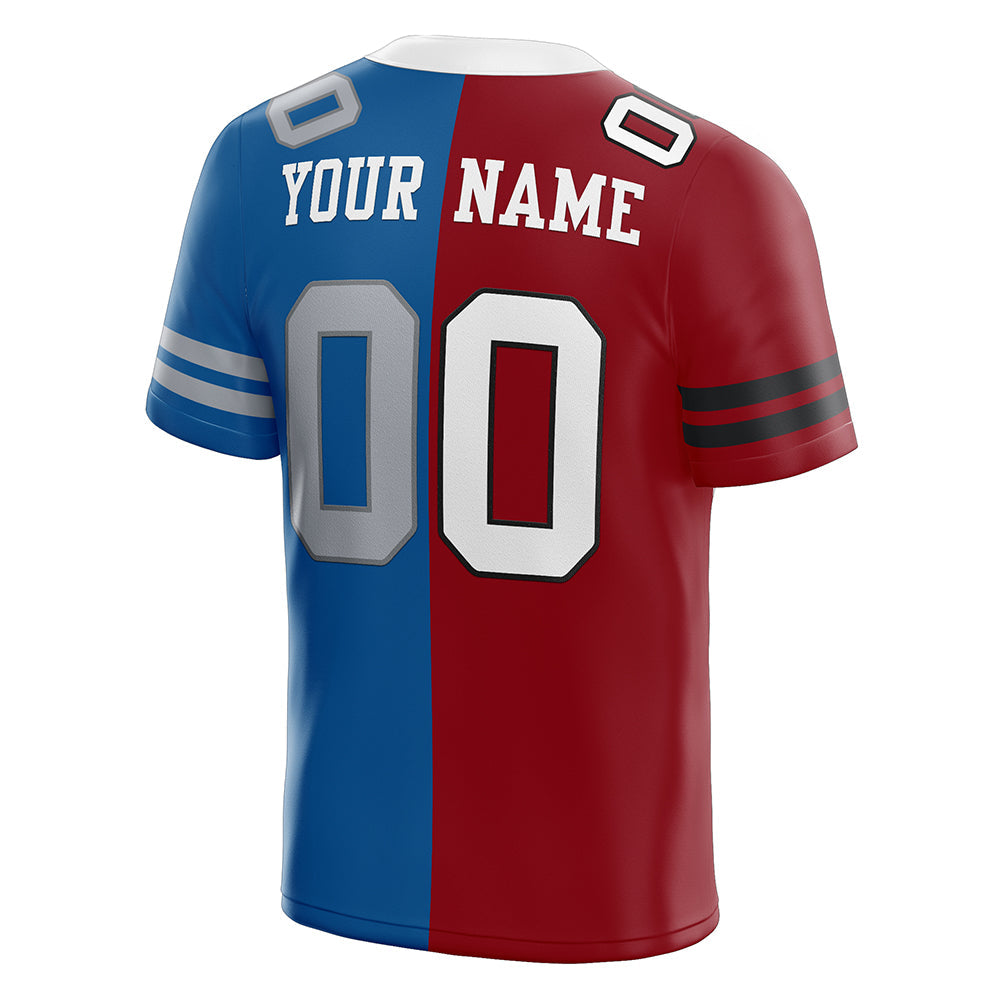 custom authentic split fashion football jersey red-blue mesh