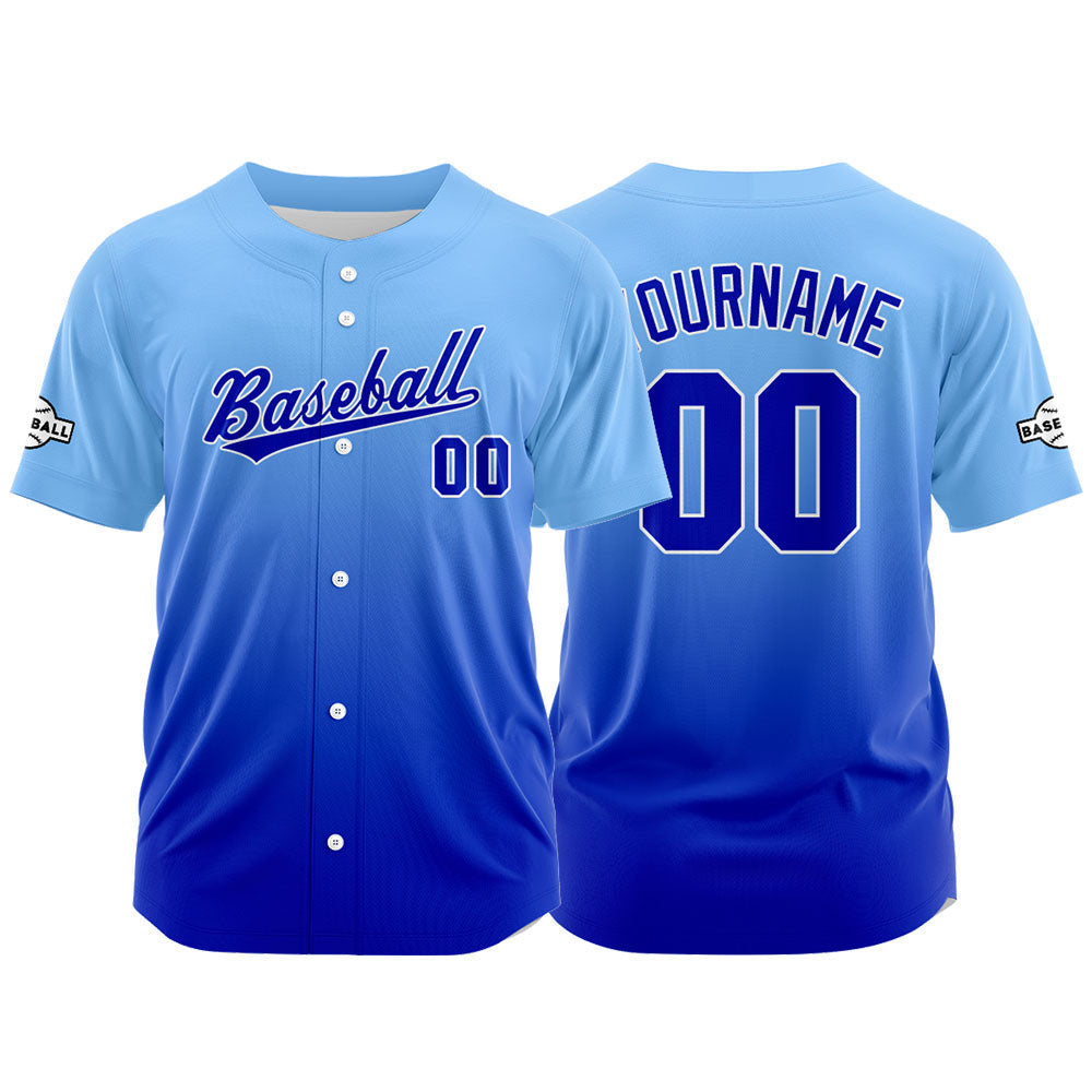Dise?o personalizado de camiseta de béisbol con estampado completo y degradado azul