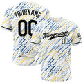 Camiseta de béisbol con dise?o personalizado estampado completo en blanco amarillo y azul