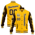 Chaqueta universitaria personalizada estilo Letterman para hombres-mujeres y jóvenes-color marrón y amarillo