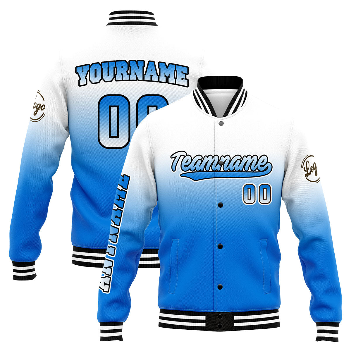 Chaqueta universitaria personalizada estilo Letterman para hombres-mujeres y jóvenes-color blanco y azul