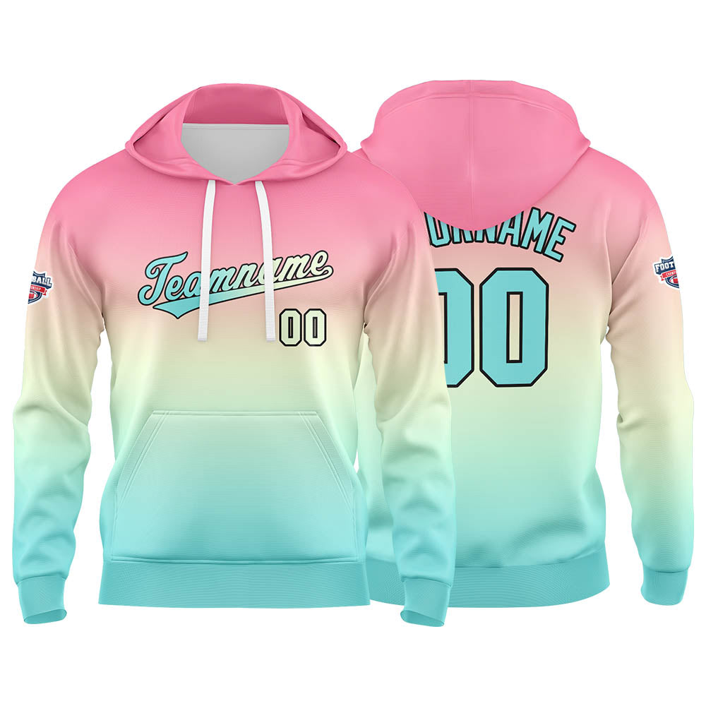 Sudadera con capucha personalizada con degradado para hombre-mujer-niña o niño Estampa tu logotipo-nombre y número en azul claro