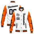 Chaqueta universitaria personalizada estilo Letterman para hombres-mujeres y jóvenes-color naranja y blanco