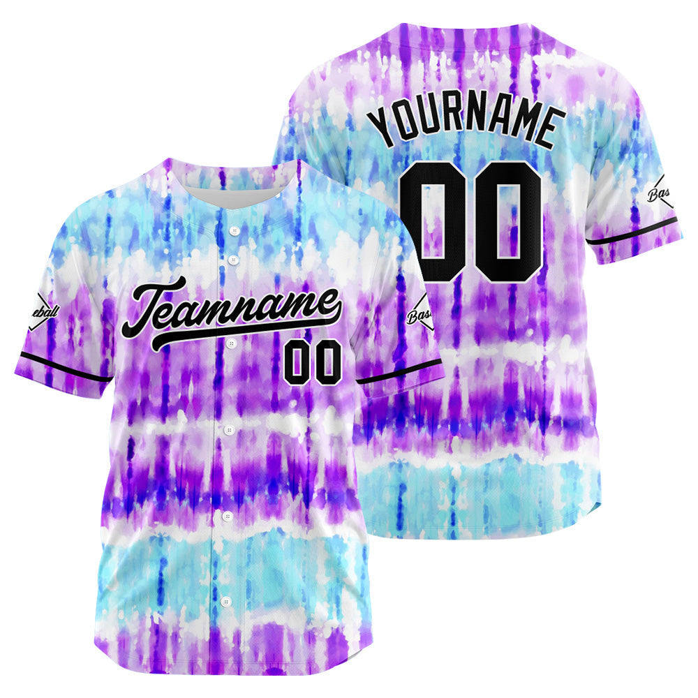 Camiseta de béisbol con dise?o personalizado estampado completo en azul claro-morado
