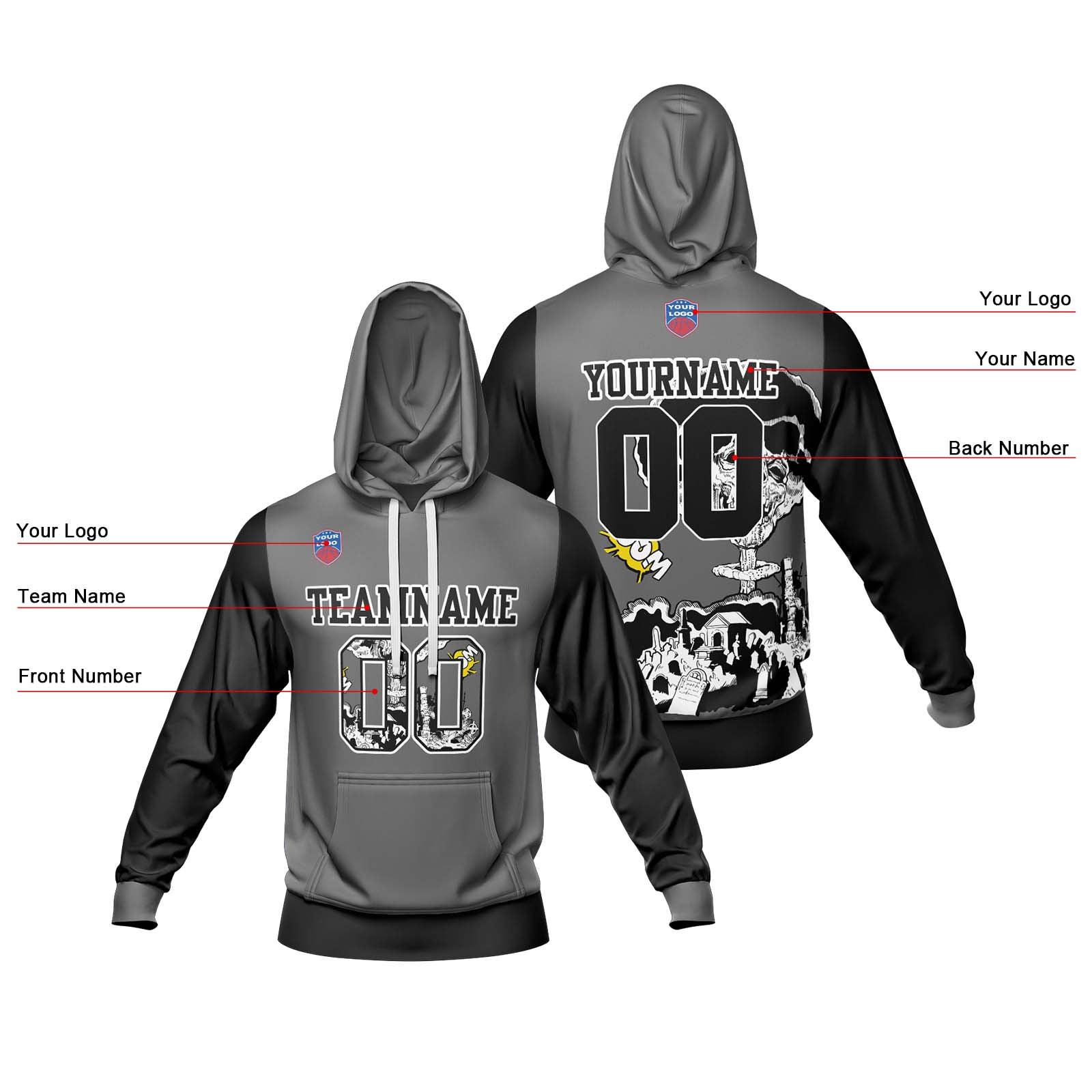 Sudadera con capucha degradada personalizada para hombre-mujer-niña o niño Imprime tu logotipo-nombre y número
