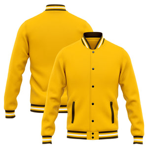 Chaqueta universitaria personalizada estilo Letterman para hombres-mujeres y jóvenes-color marrón y amarillo