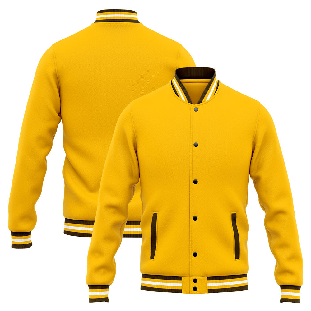 Chaqueta universitaria personalizada estilo Letterman para hombres-mujeres y jóvenes-color marrón y amarillo