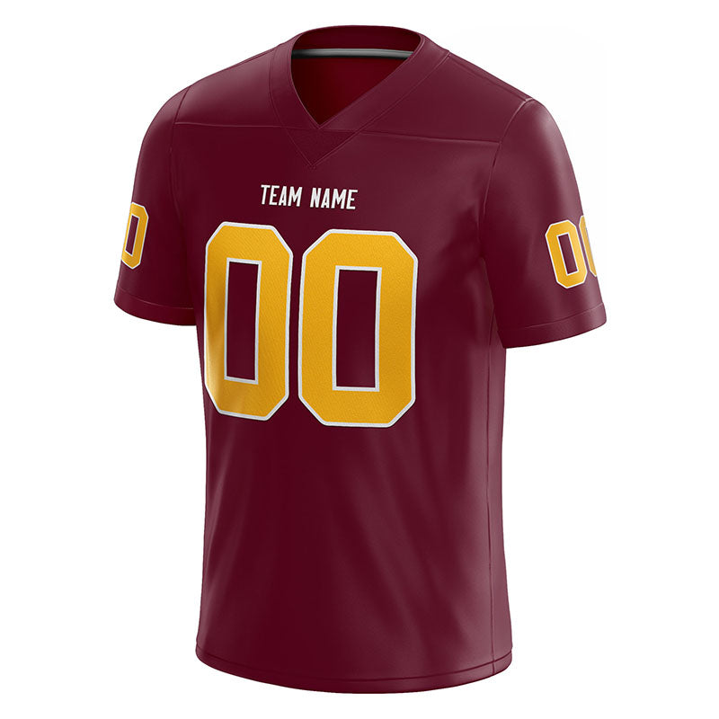 custom authentic football jersey burgundy-yellow mesh