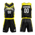 Uniforme de baloncesto personalizado negro y amarillo con tu logotipo-nombre y número impresos
