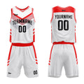 Uniforme de baloncesto personalizado blanco y rojo con tu logotipo-nombre y número impresos