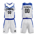 Uniforme de baloncesto personalizado blanco y azul con tu logotipo-nombre y número impresos