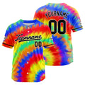 Dise?o personalizado de camiseta de béisbol con estampado completo en azul rojo verde y amarillo