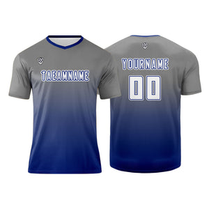 Conjunto personalizado de camiseta de uniforme gris y azul para niños y adultos