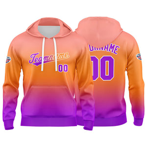 Sudadera con capucha personalizada con degradado para hombre-mujer-niña o niño Estampa tu logotipo-nombre o número en color naranja y morado