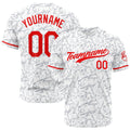 Camiseta de béisbol con dise?o personalizado estampado completo color blanco y rojo