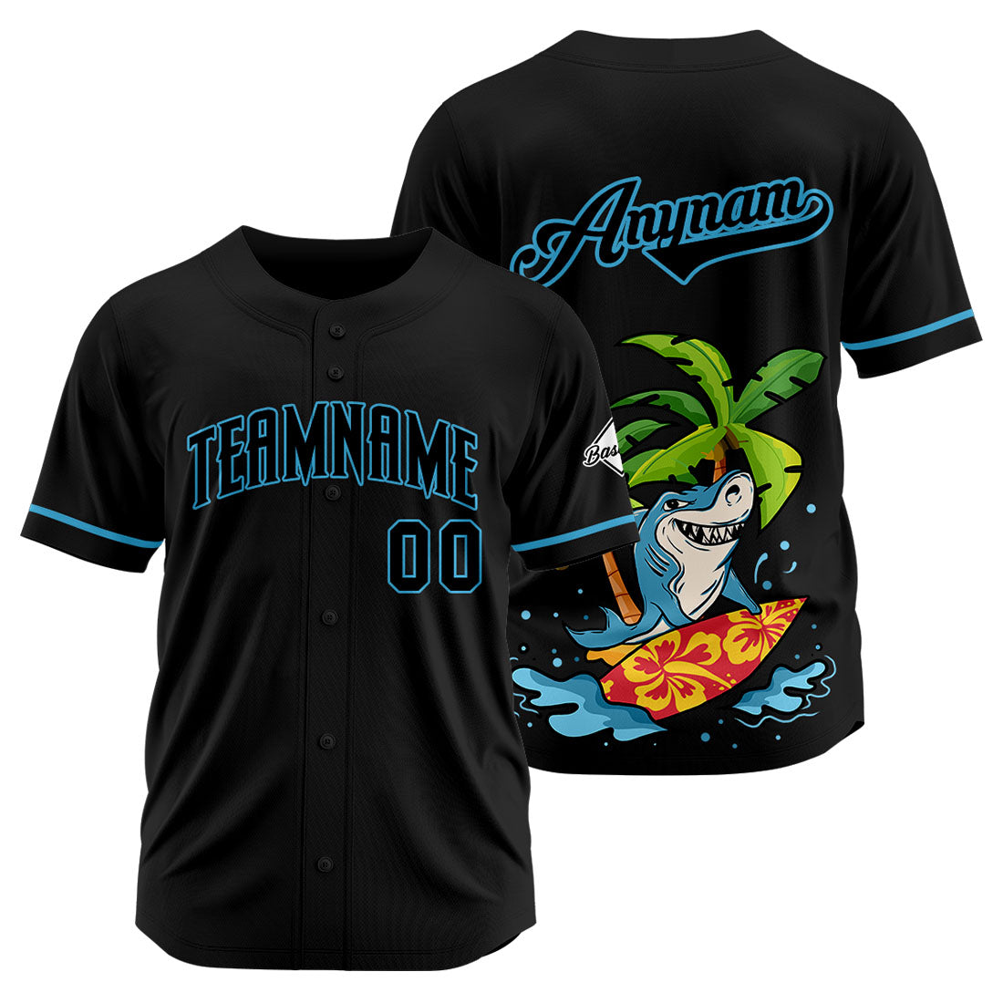 Uniformes de béisbol personalizados Surfing Shark-Black de alta calidad para adultos y niños & optimizados para el rendimiento